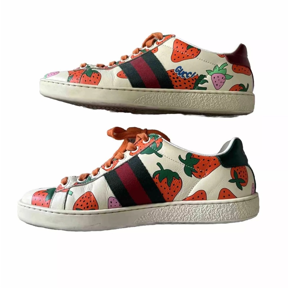 Gucci Ace Strawberry Leather Sneakers Size 36.5 - Picture 3 of 7